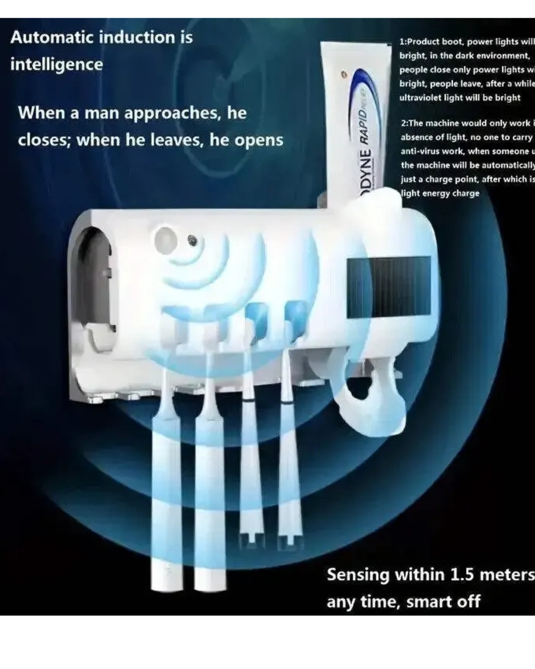 Toothbrush Sanitizer with UV Light & Toothpaste Dispenser