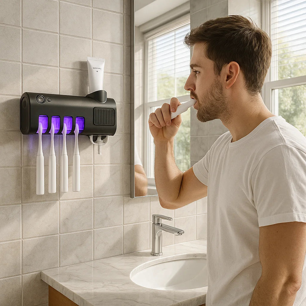 Toothbrush Sanitizer with UV Light & Toothpaste Dispenser